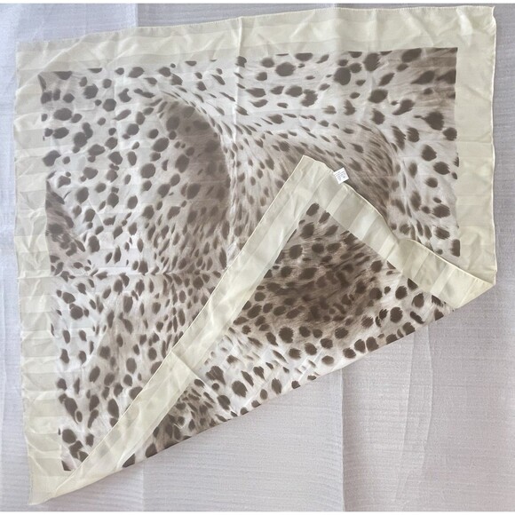 Animal Print Scarf 34"x34" – Ivory & Brown – Made in Italy – Lightweight - Picture 4 of 8